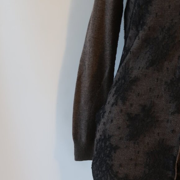 Womens Zhor & Nema Paris Taupe Black V-Neck Wool Cashmere Lace Cardigan M - Picture 5 of 15